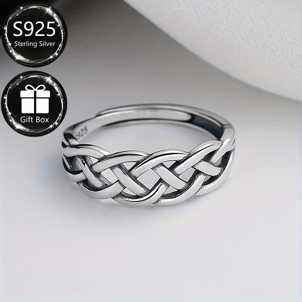 S925 Sterling Silver Braided Ring Retro Punk for Party Holidays